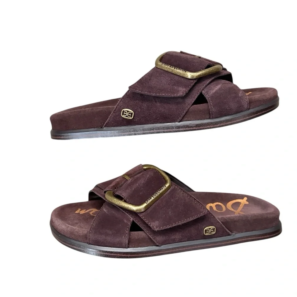 Sam Edelman Suede Buckle Slide Sandals in Cafe Noir Suede Size 6.5 - Picture 7 of 8